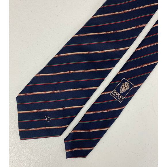 VTG Men Gucci Italy bamboo stripe graphic 100% silk neck tie - Picture 1 of 7